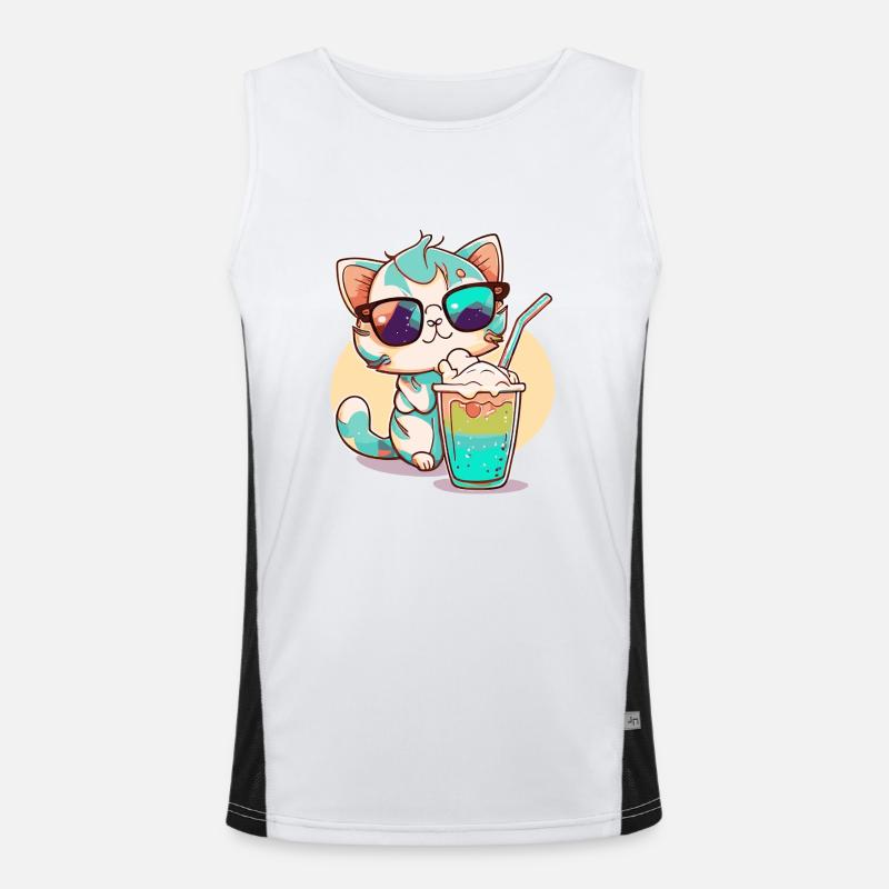 Katze am Strand Funktionelles Kontrast-Tank Top für Männer 