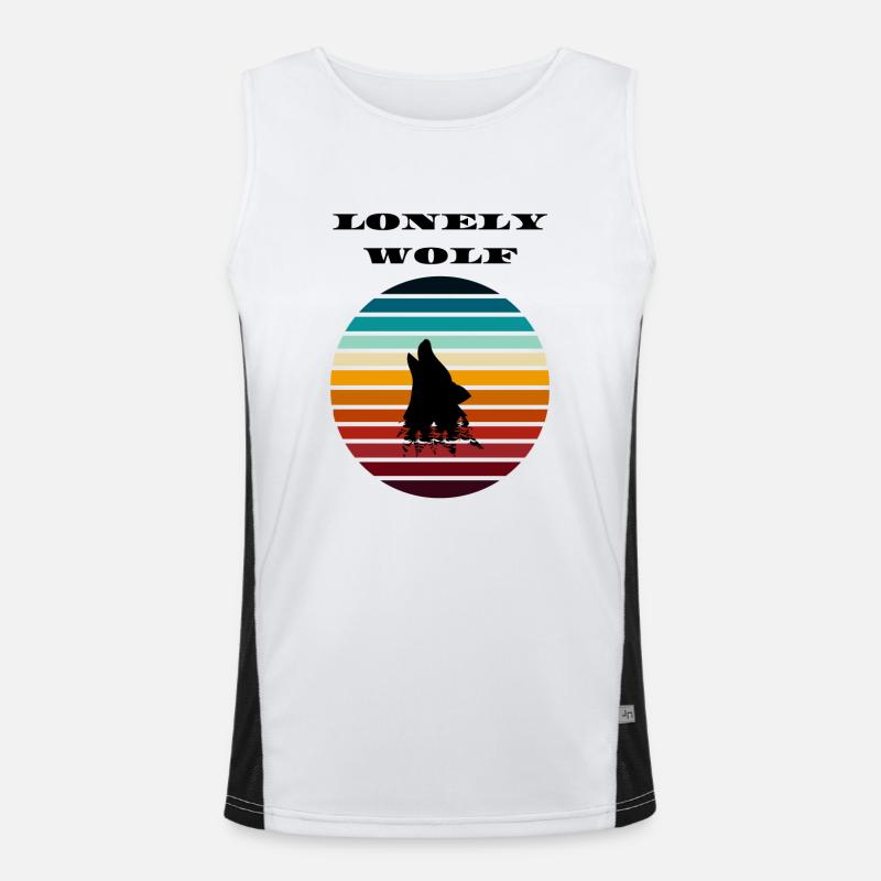 Lonely Wolf Retro 80er Style heulender Funktionelles Kontrast-Tank Top für Männer 