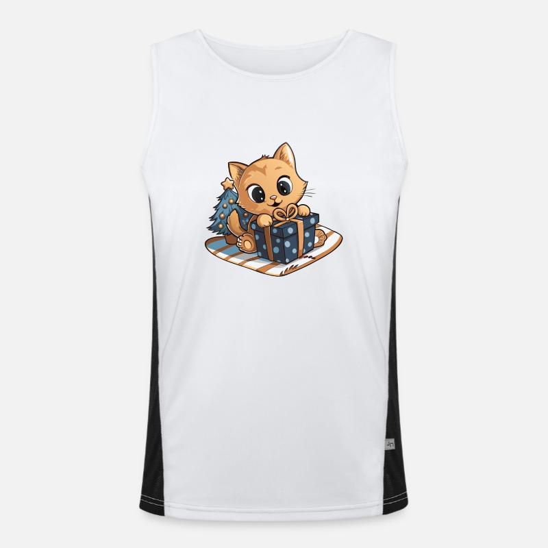 Cute cat unwrapping gift Men's Functional Contrast Tank Top 
