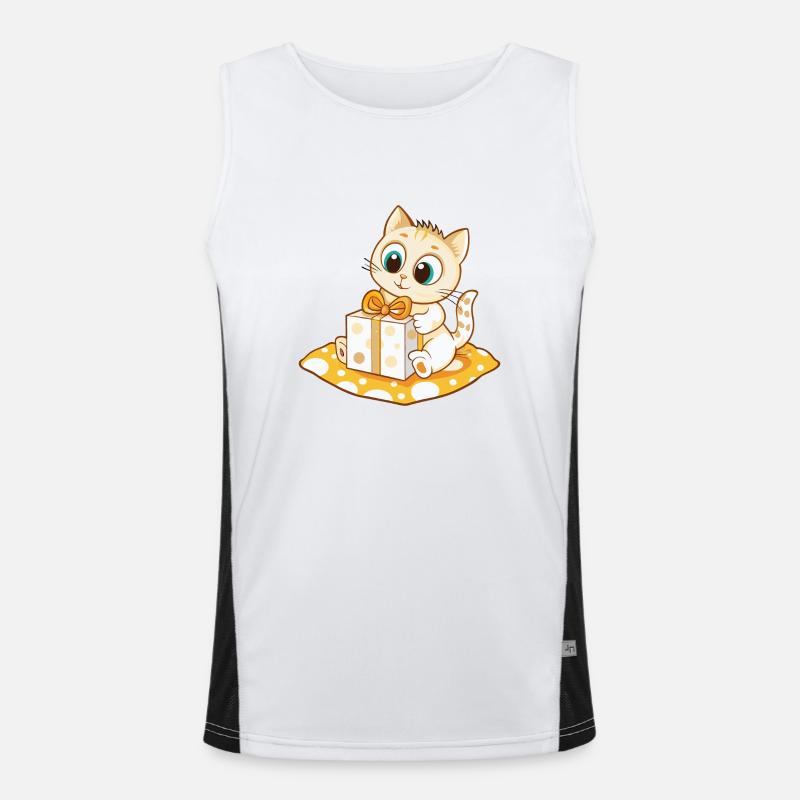 Cute cat unwrapping gift Men's Functional Contrast Tank Top 