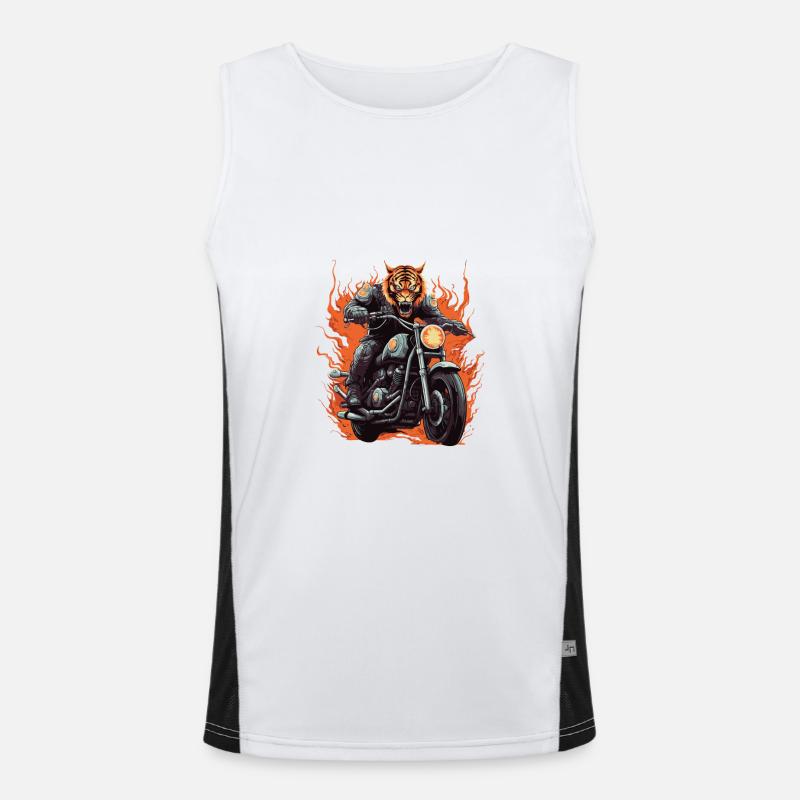 Motorcycle Biker Tiger Flame Men's Functional Contrast Tank Top 