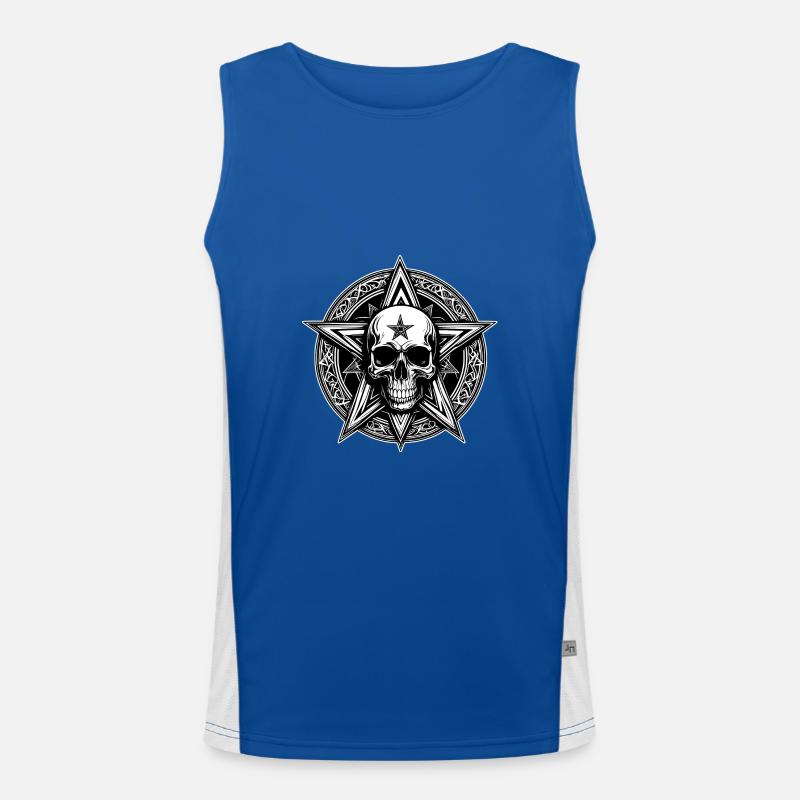 Skull with pentagram as line drawing Men's Functional Contrast Tank Top 