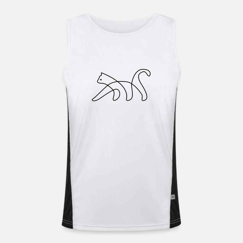 Katze One Line Schwarz - Cat Oneline Black Funktionelles Kontrast-Tank Top für Männer 