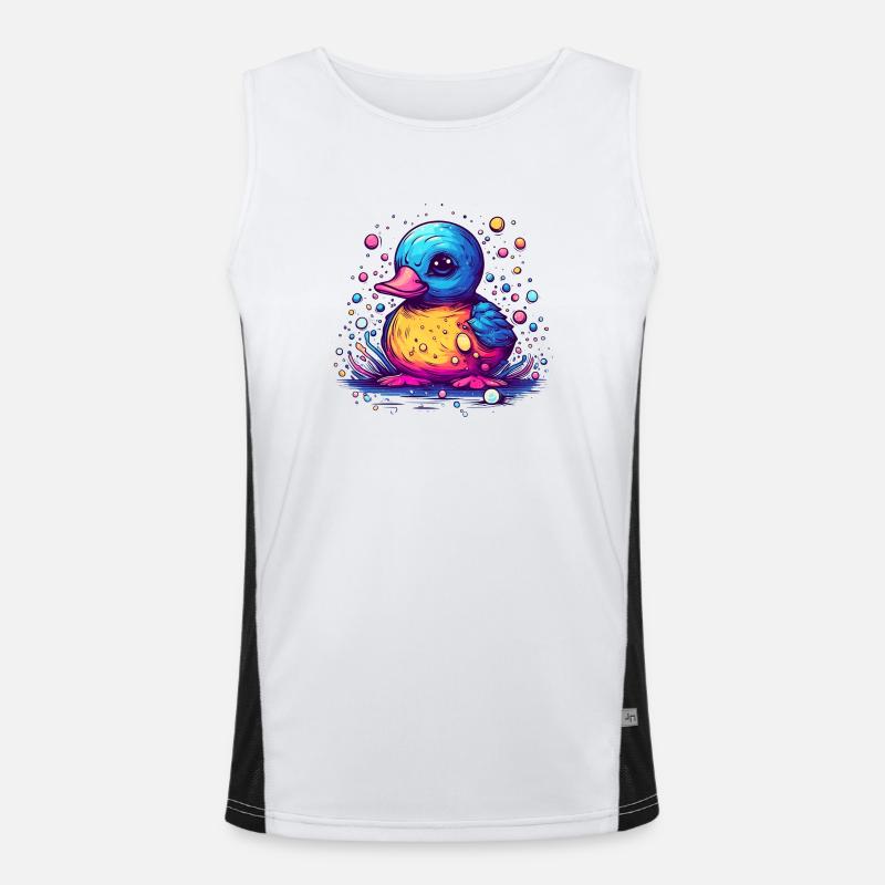 Eine bunte gefiederte Ente oder Erpel mit Schnabel Funktionelles Kontrast-Tank Top für Männer 