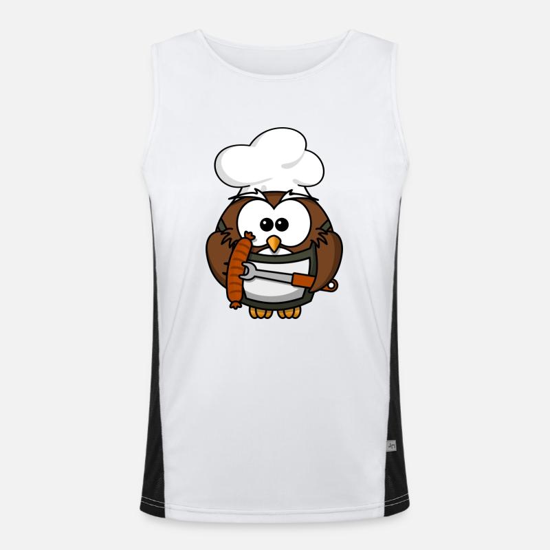 Eule am Grill mit Essen Comic Stil Funktionelles Kontrast-Tank Top für Männer 