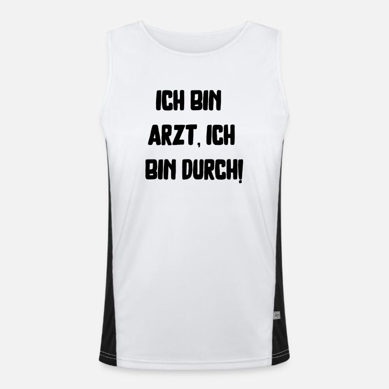bin Arzt bin durch lustiger Spruch Beruf Schrift Funktionelles Kontrast-Tank Top für Männer 