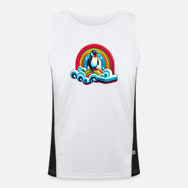 Penguin on rainbow cloud Men's Functional Contrast Tank Top 