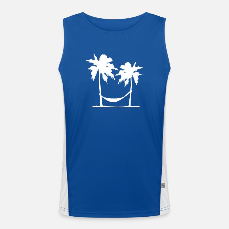 Hammock Under 2 Palm Trees Recreation Beach Sleeping Men's Functional Contrast Tank Top 