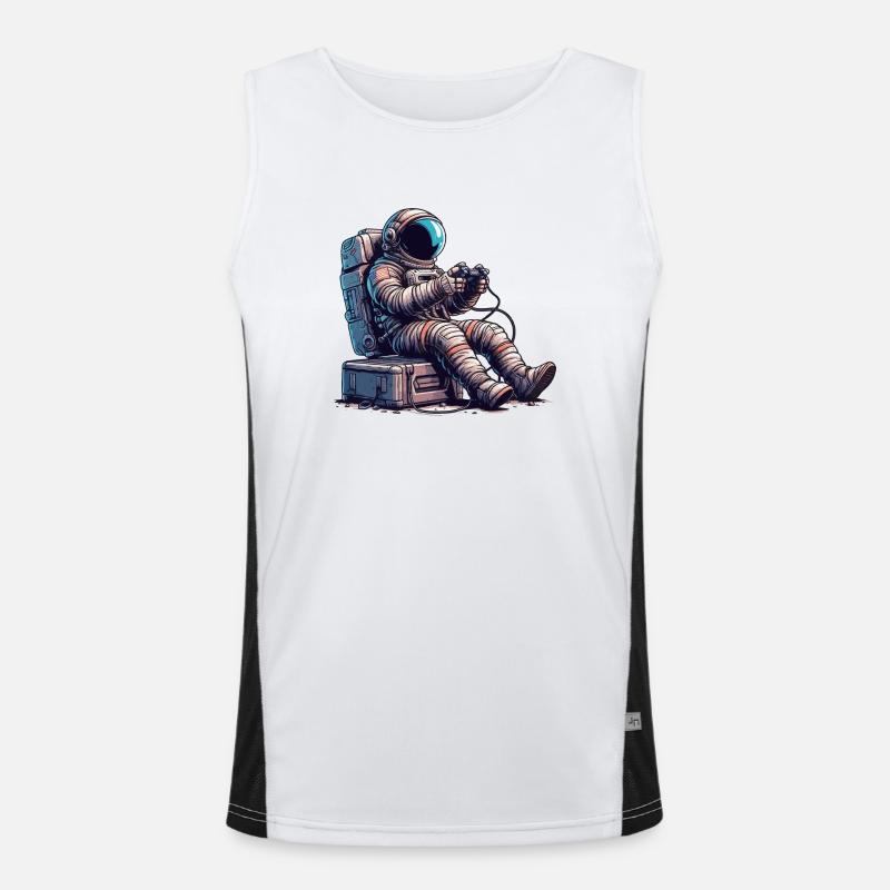 Astronaut Playing Console with Controller - Men's Functional Contrast Tank Top  - white/black