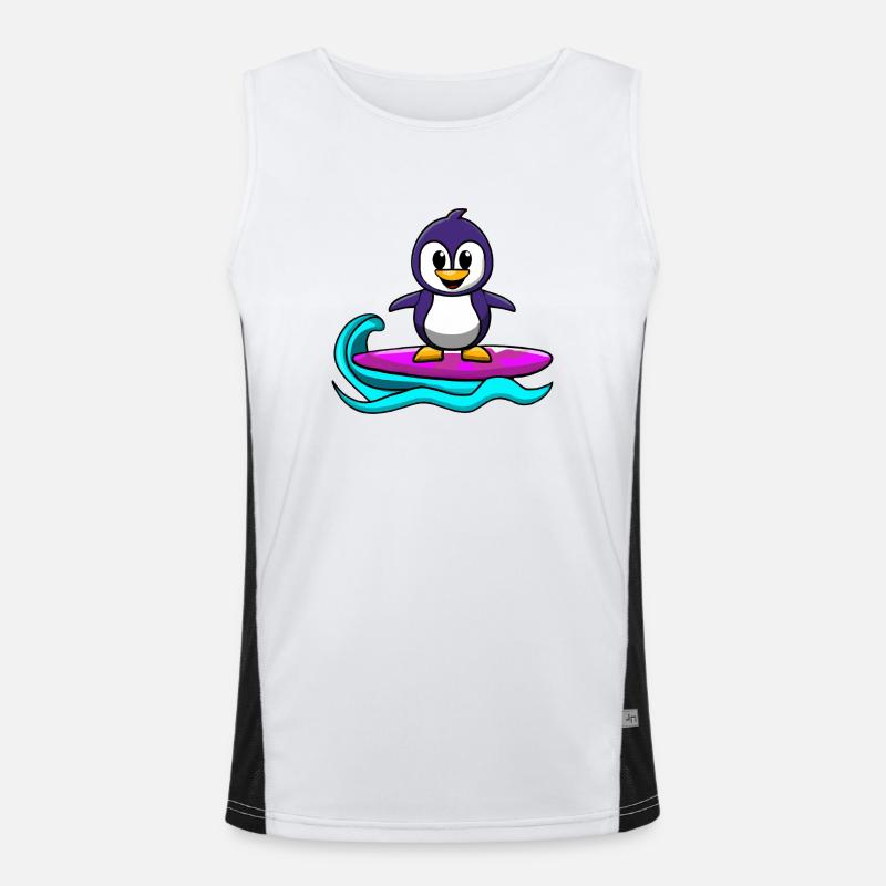 Pingouin kawaii mignon sur une planche de surf Débardeur respirant contrasté Homme 