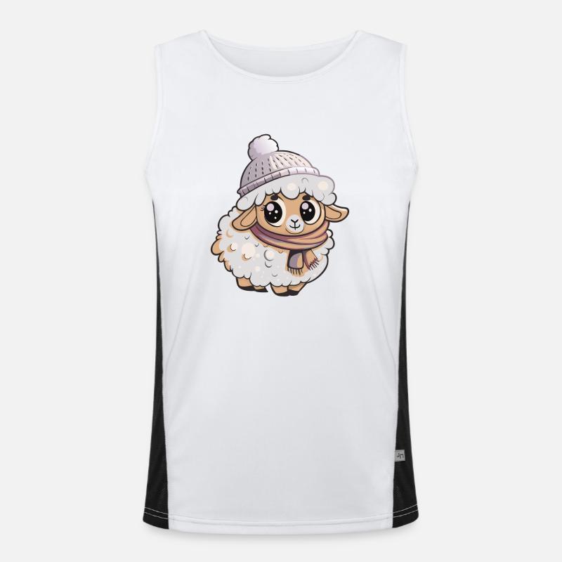 Mouton mignon avec écharpe et chapeau à pompon. Débardeur respirant contrasté Homme 
