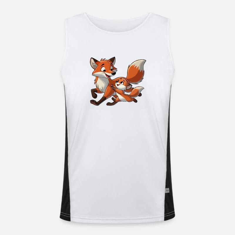 Fuchs mit herumtollendem Kind Funktionelles Kontrast-Tank Top für Männer 