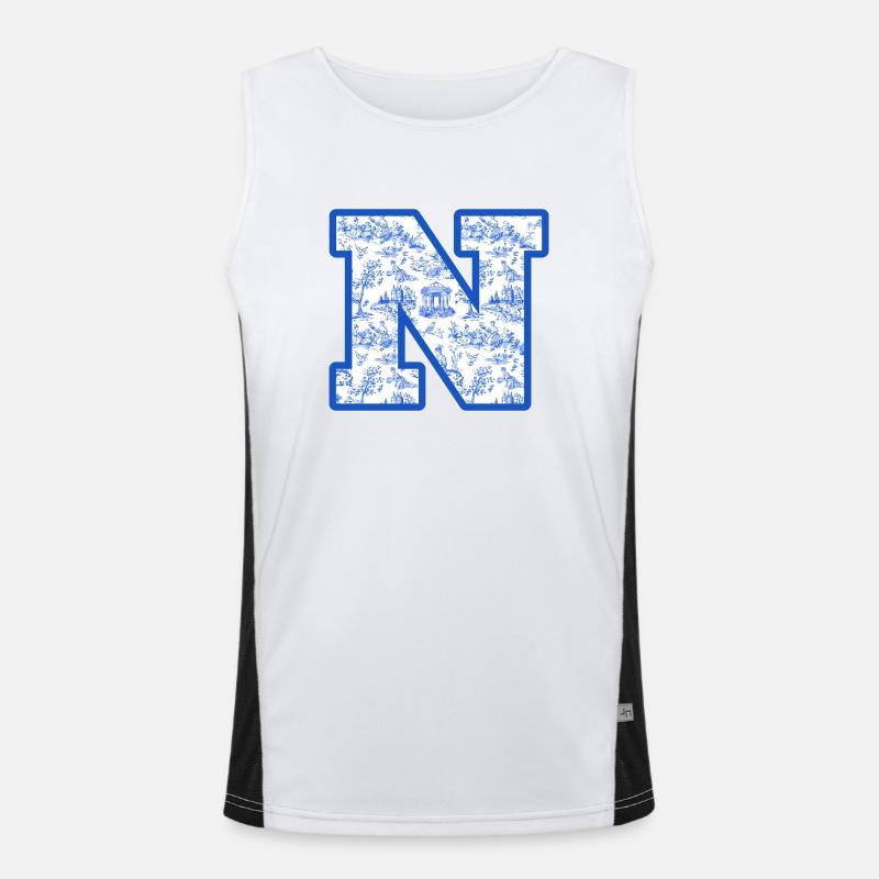 Letter n blue chinoiserie Men's Functional Contrast Tank Top 