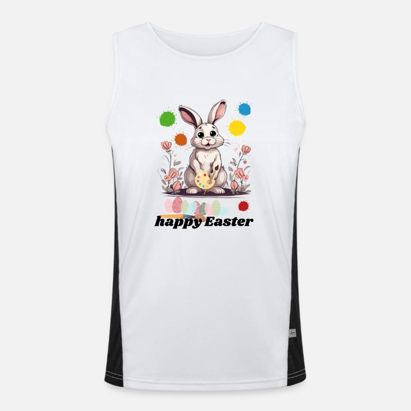 Happy Easter - Cute Easter Bunny - Bunny with Egg Men's Functional Contrast Tank Top 