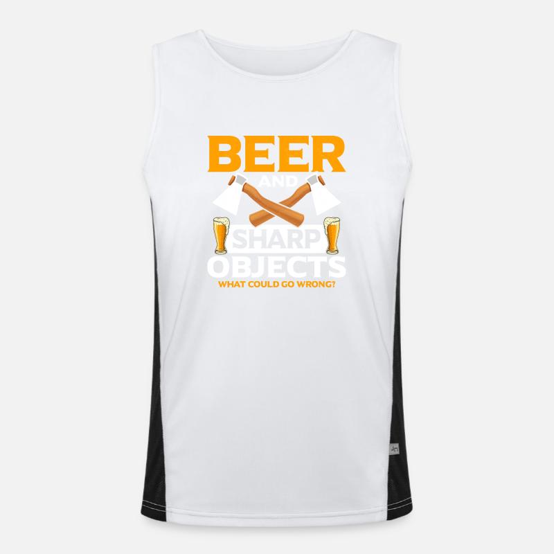 Beer And Sharp Objects Axe Throwing Hatchet Ax Funktionelles Kontrast-Tank Top für Männer 