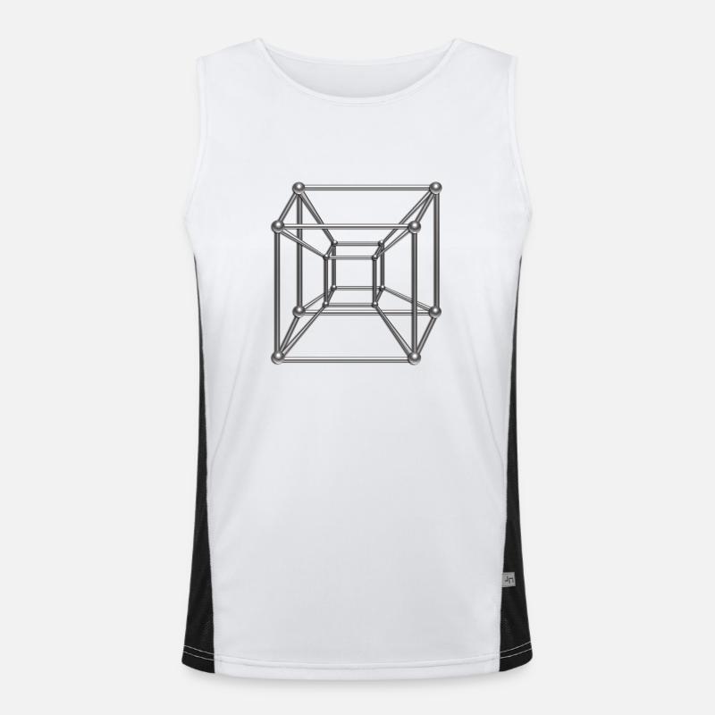 Tesseract, 4D Hypercube, digital silber, Symbol Funktionelles Kontrast-Tank Top für Männer 