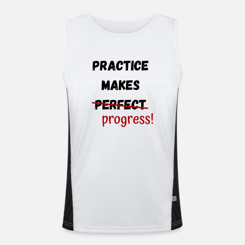 Practice Makes Progress Slogan Design - Men's Functional Contrast Tank Top  - white/black