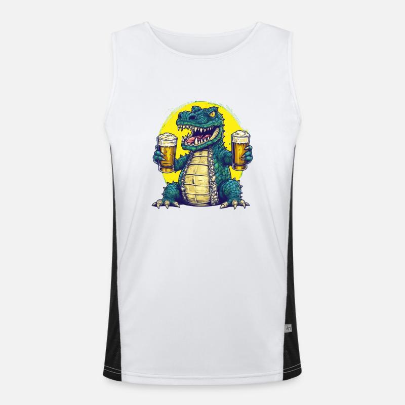 Cool crocodile with beer Men's Functional Contrast Tank Top 