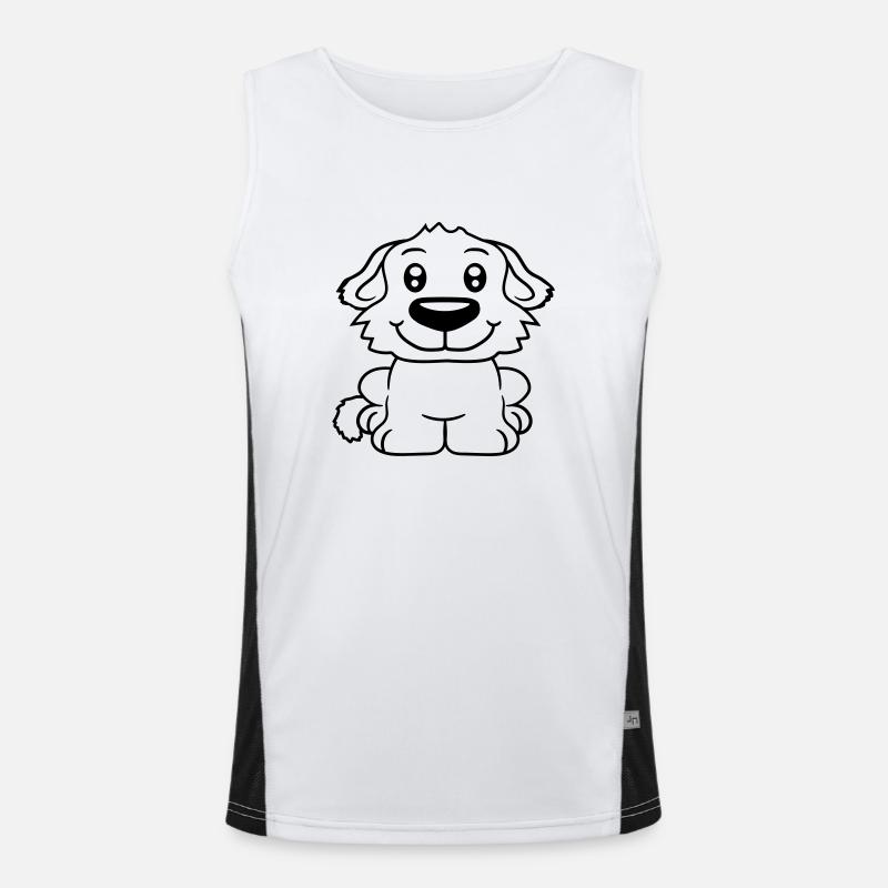chien assis mignon petit chiot heureux animal de compagnie Débardeur respirant contrasté Homme 