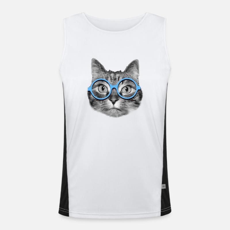 Katze mit blauer Brille Funktionelles Kontrast-Tank Top für Männer 