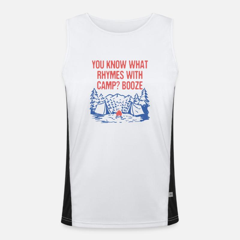 Qu’est-ce qui rime avec Camp Beer Lover Camping Drinker Débardeur respirant contrasté Homme 