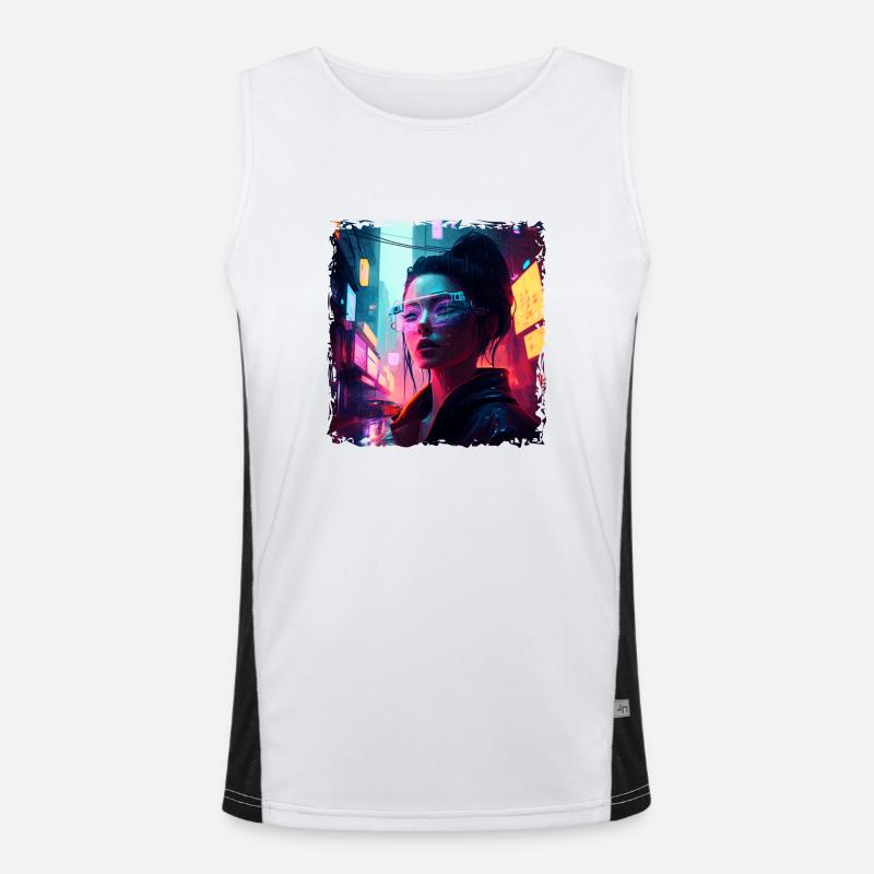 Punk Häckerin im High Tech Cyberspace Funktionelles Kontrast-Tank Top für Männer 
