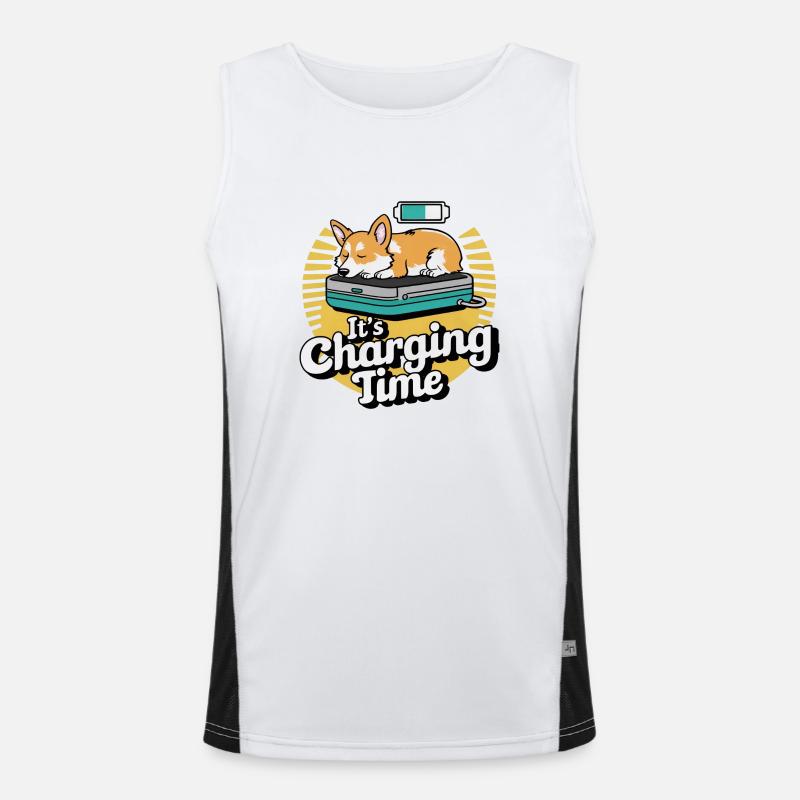 Its Charging Time Corgi Funny Men's Functional Contrast Tank Top 