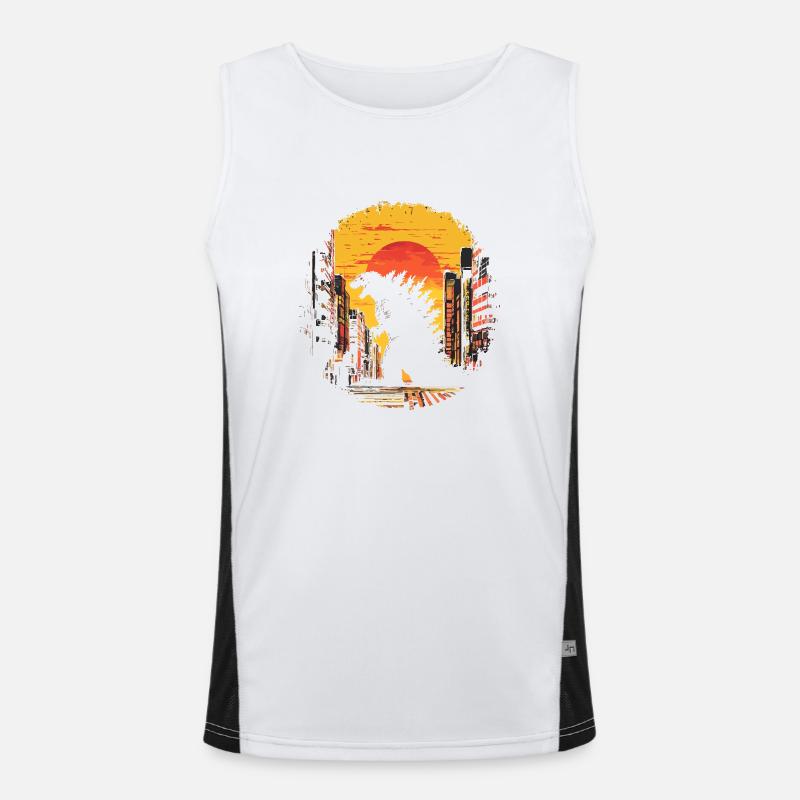Kaiju Monster Design Coucher de soleil idée cadeau Débardeur respirant contrasté Homme 