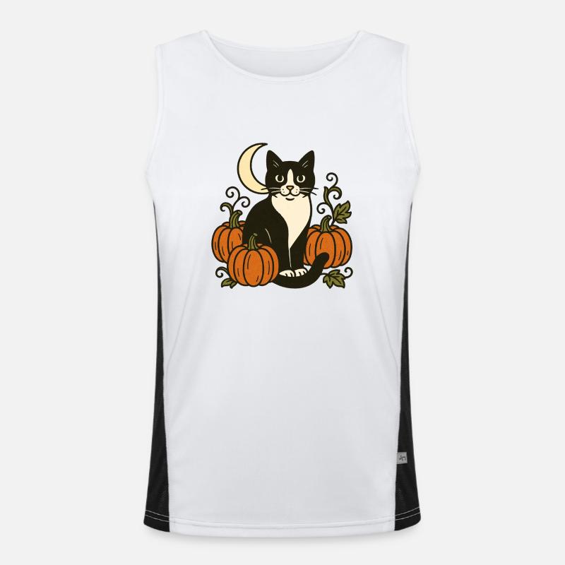 Moonlit Pumpkin Cat Scene Men's Functional Contrast Tank Top 