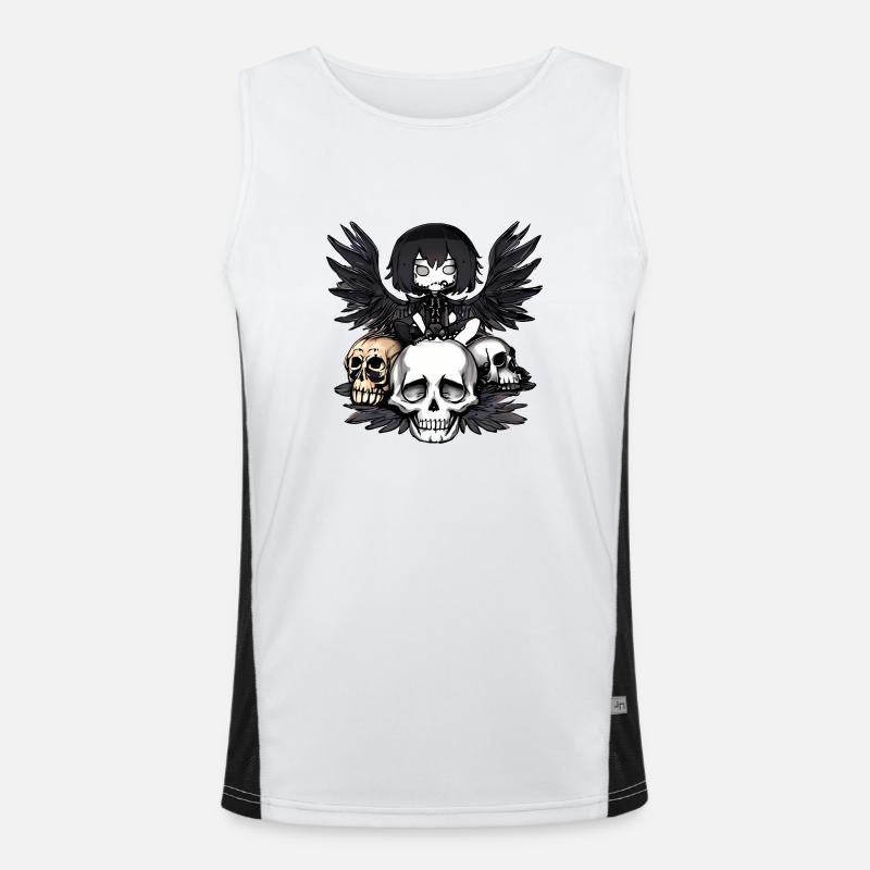 Raven sitting on a skull Men's Functional Contrast Tank Top 