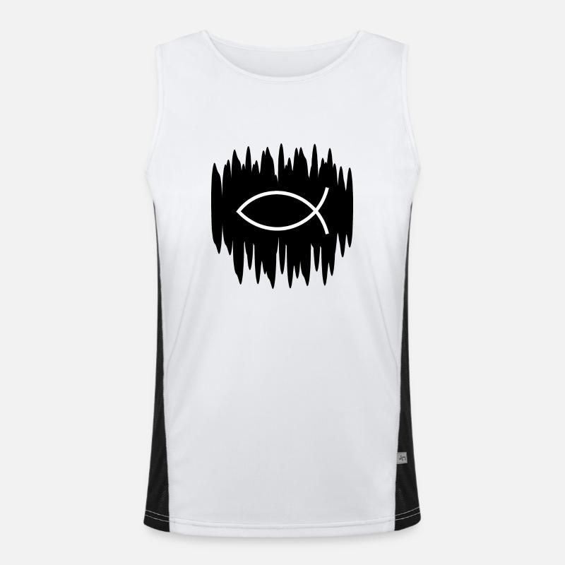 Jesus Fish White Black Ichthys Fish Fish Men's Functional Contrast Tank Top 