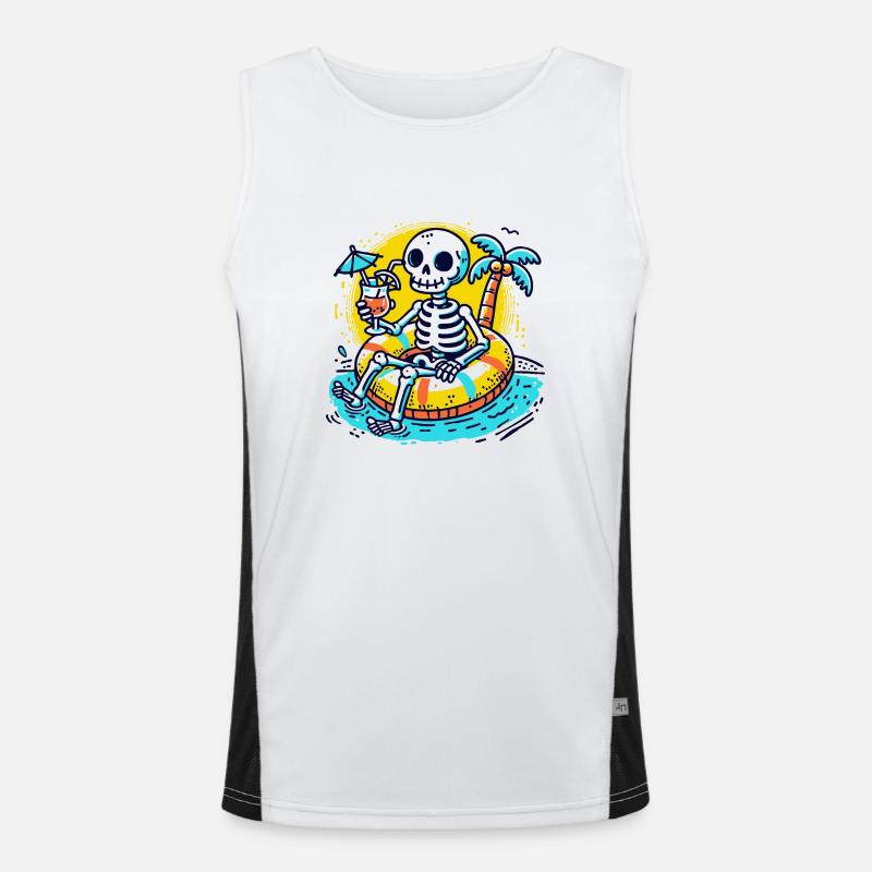 Skeleton with Float Rings – Fun Summer Design Men's Functional Contrast Tank Top 