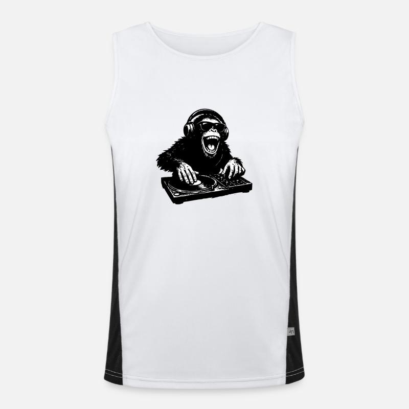 Cool DJ monkey at the mixing desk Men's Functional Contrast Tank Top 
