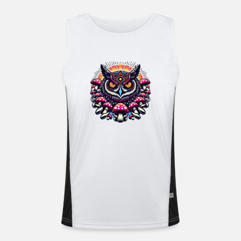 Bunte Eule mit Pilzen Funktionelles Kontrast-Tank Top für Männer 