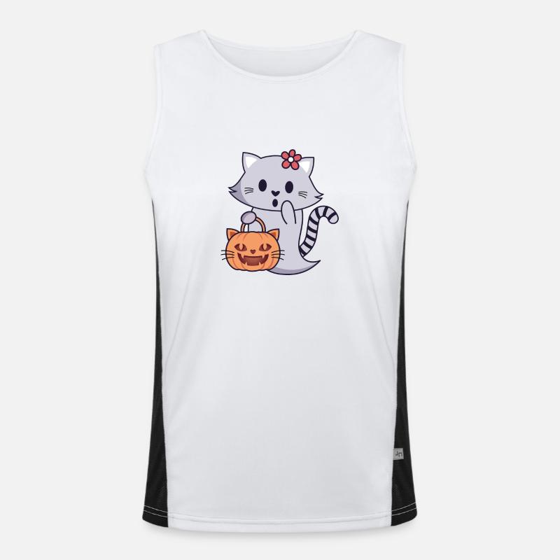 Cat Ghost with Pumpkin Bag Men's Functional Contrast Tank Top 
