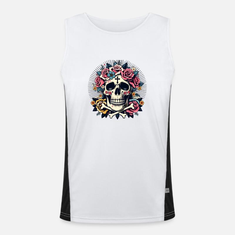Crâne avec des fleurs Débardeur respirant contrasté Homme 