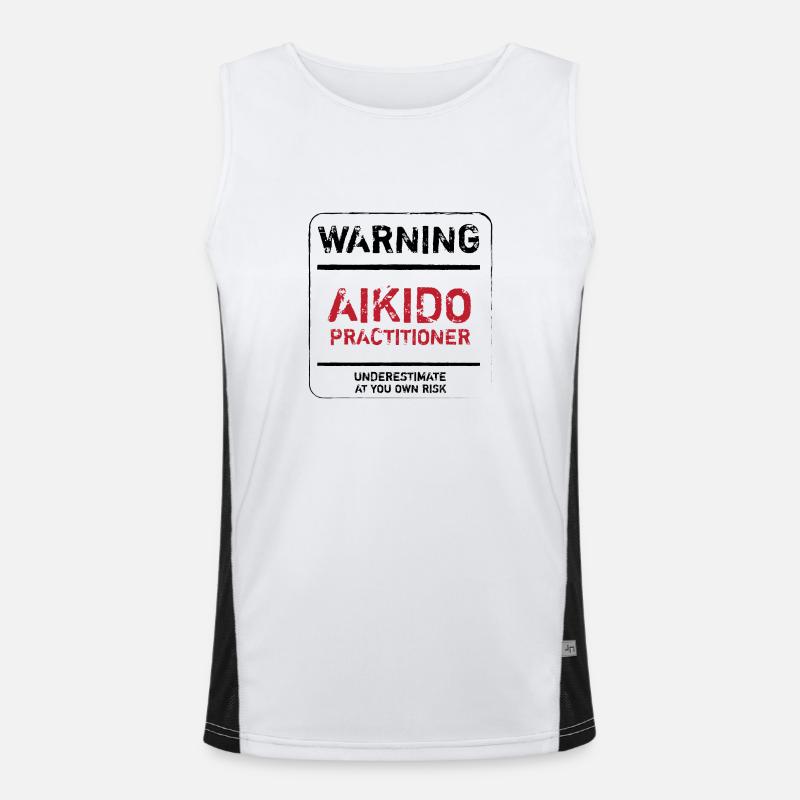 ADVARSEL AIKIDO PRACTITIONER - AIKIDO T-Shirt - Funktionel kontrast tanktop til herrer  - hvid/sort