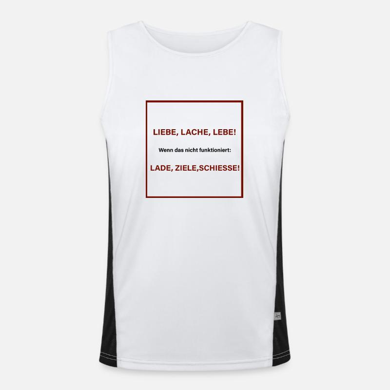 Liebe, Lache, Lebe! Spruch Shirt Geschenkidee Funktionelles Kontrast-Tank Top für Männer 