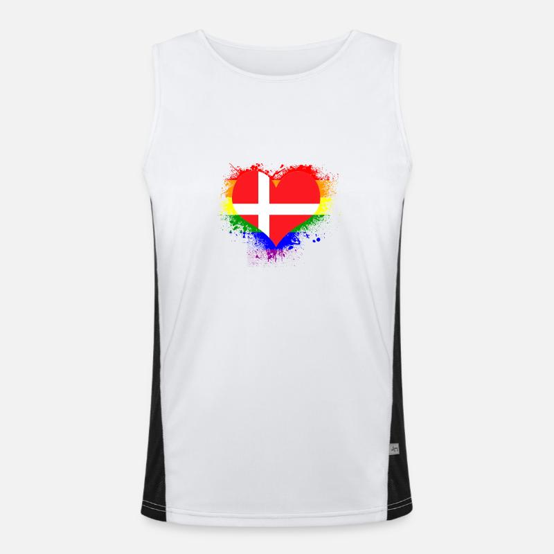 Coeur de drapeau arc-en-ciel Danemark GayPride Débardeur respirant contrasté Homme 