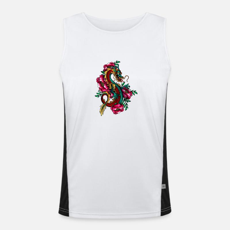 Drachen mit Blumen,Asien chinesisch,Shirt Geschenk Funktionelles Kontrast-Tank Top für Männer 