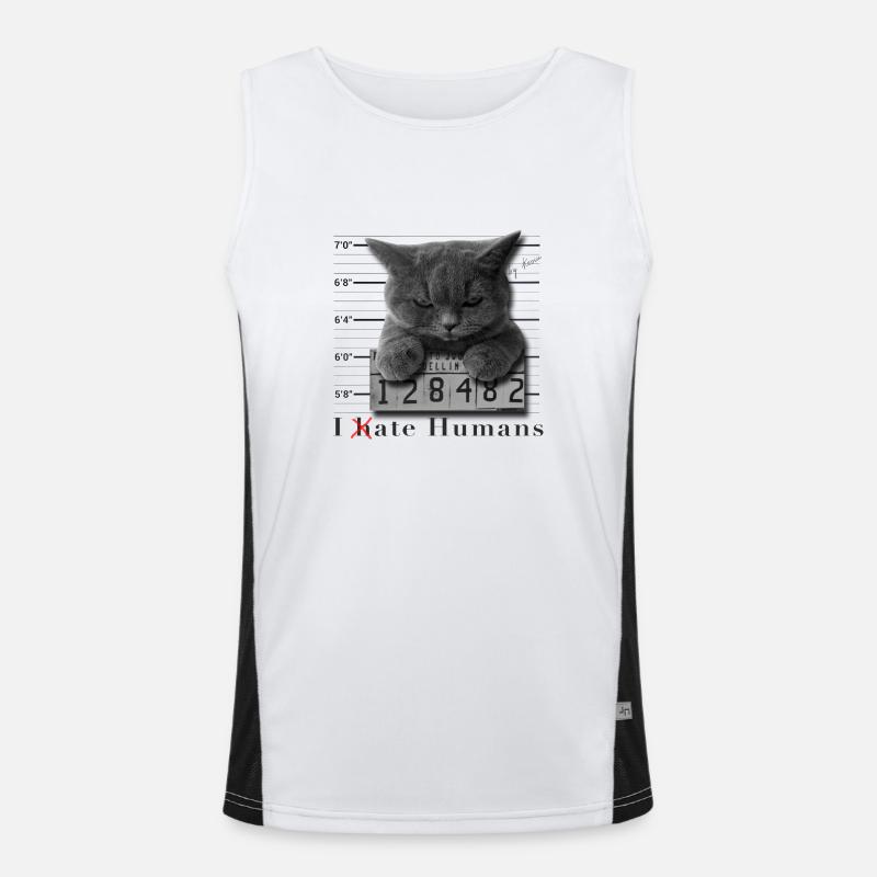 Cat hates humans Funktionelles Kontrast-Tank Top für Männer 