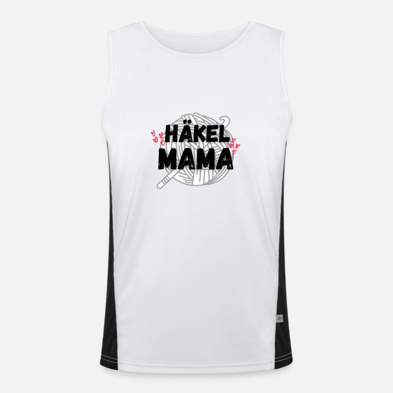 Häkelmama! Häkeln Mutter rote herzen grau weiß Funktionelles Kontrast-Tank Top für Männer 