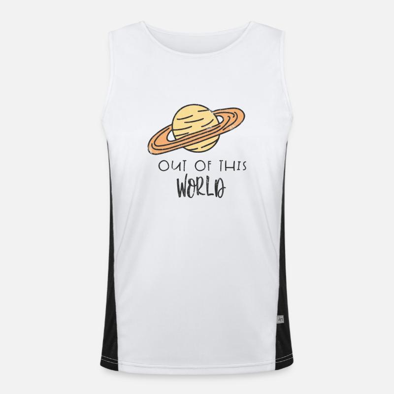 OUT WORLD AWAY EARTH SATURN PLANET UNIVERSE PLANETS Men's Functional Contrast Tank Top 
