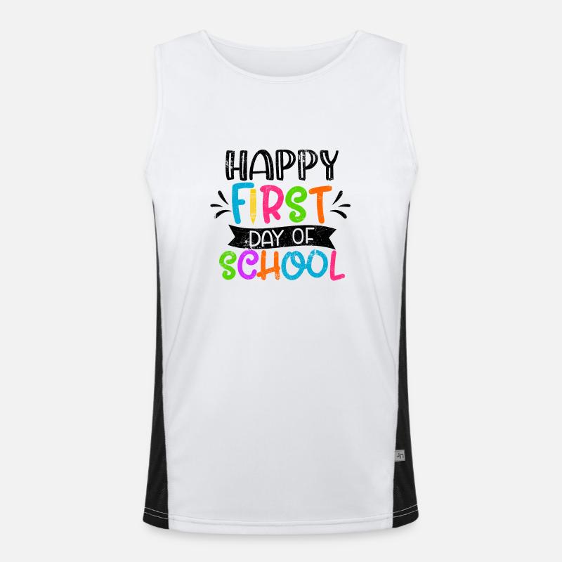 FRÖHLICH ERSTER SCHULTAG SCHULE EINSCHULUNG SPRUCH Funktionelles Kontrast-Tank Top für Männer 