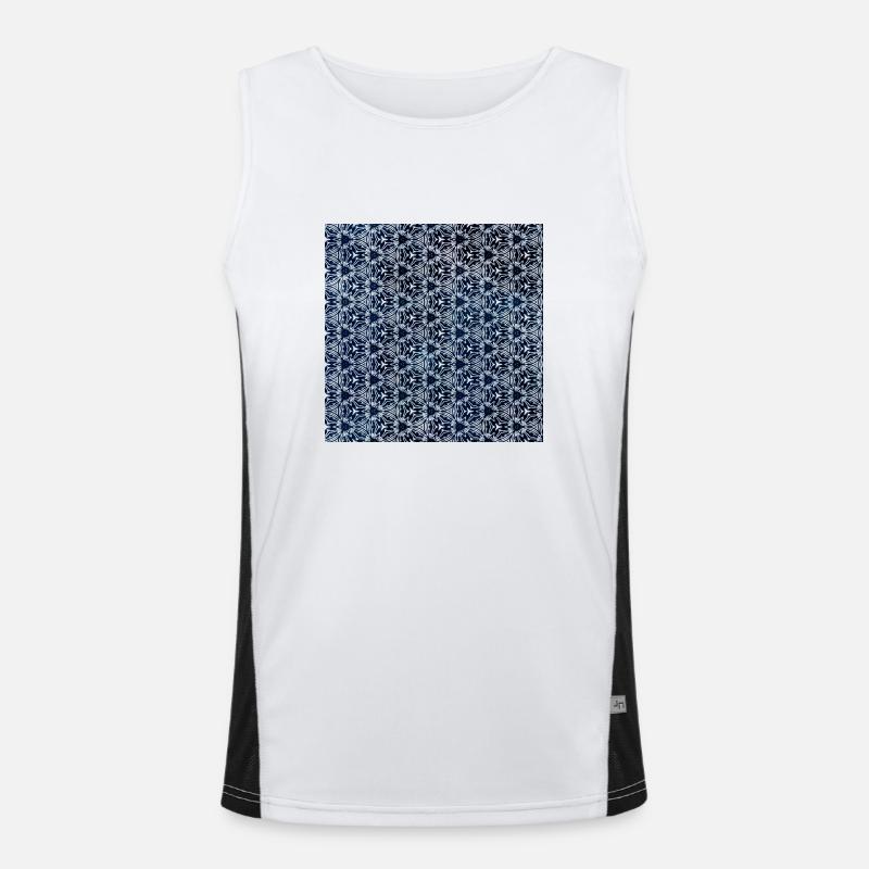 Silver Grey Dark Blue Tie Dye Textile Pattern Men's Functional Contrast Tank Top 