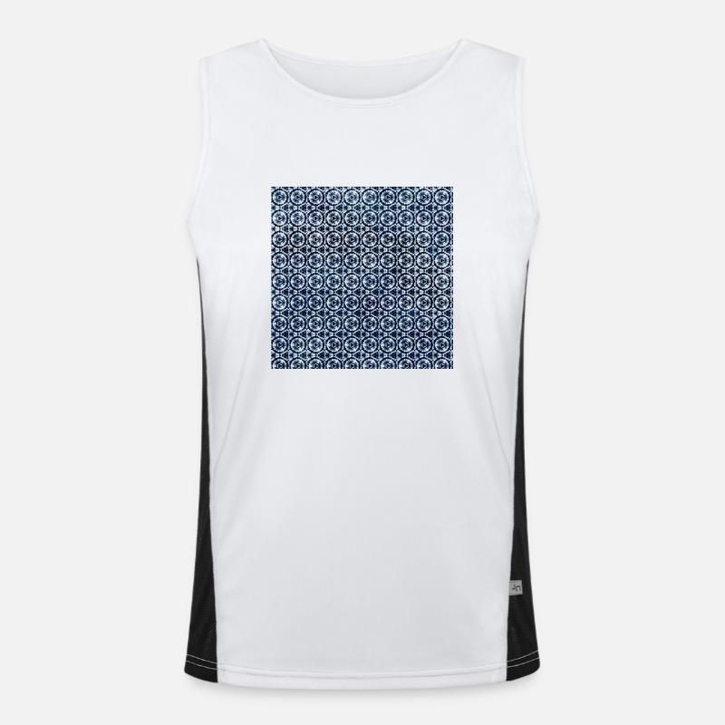 Dark Blue White Tie Dye Textile Pattern Men's Functional Contrast Tank Top 