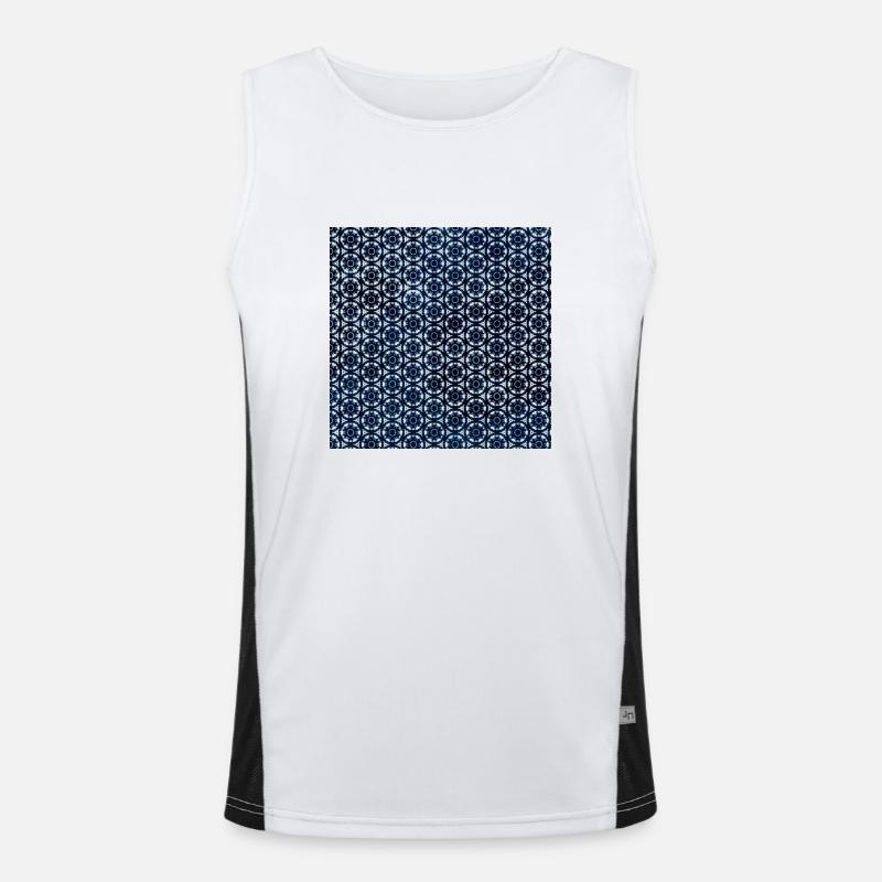 Silver Dark Blue Tie Dye Textile Pattern Men's Functional Contrast Tank Top 