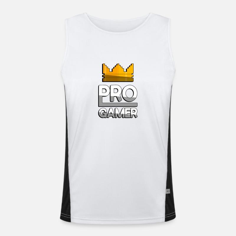 PRO GAMER (White) + King Crown - Gaming Men's Functional Contrast Tank Top 