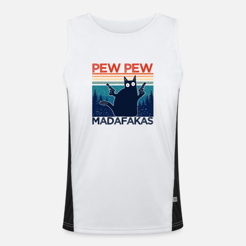 pew pew funny cat funny cat gift idea Men's Functional Contrast Tank Top 