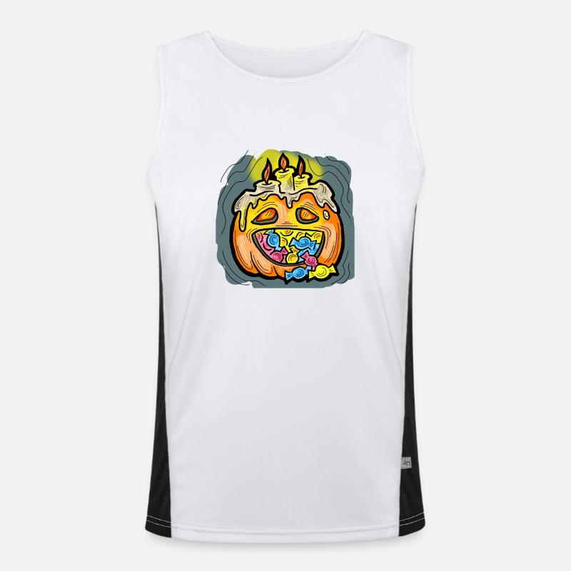 Scary Halloween pumpkin monster face head. Men's Functional Contrast Tank Top 